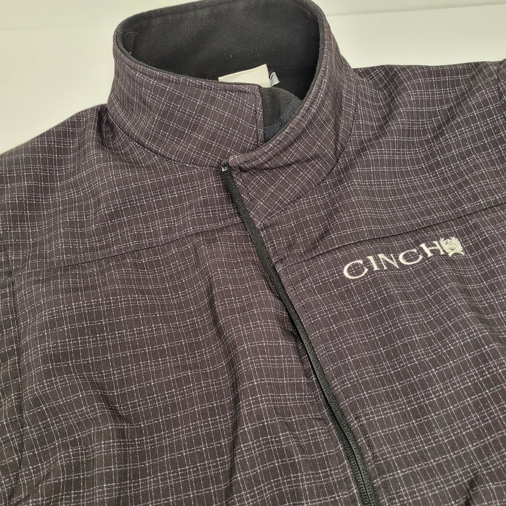 Cinch Softshell Vest Mens XXL Black Grid Pattern Fleece Lined Zip Up (read)